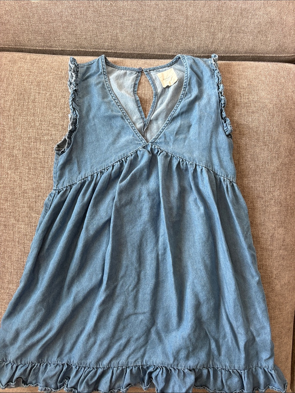 Harper Light Blue Denim Ruffle-Trim Sleeveless Dress